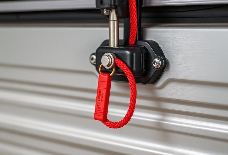 Garage door emergency manual release red cord safety mechanism